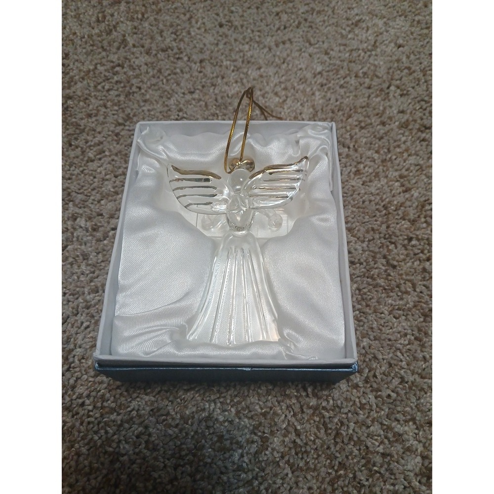 CLEAR Christmas Angel‎ with name plate Hangs on Tree 4" TALL Comes with Box